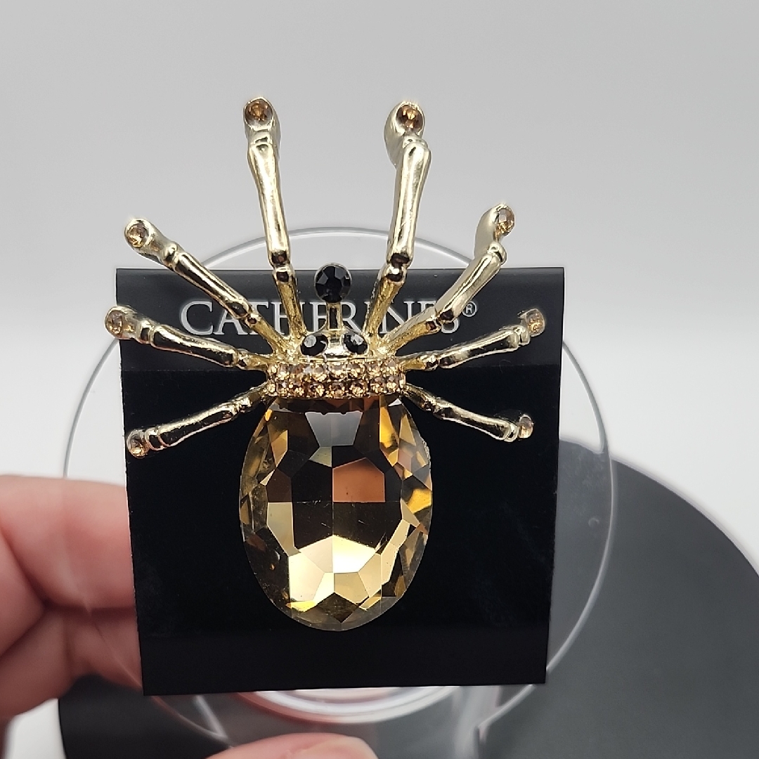 Catherines Gold And Black Gemstone Spider Brooch 15$